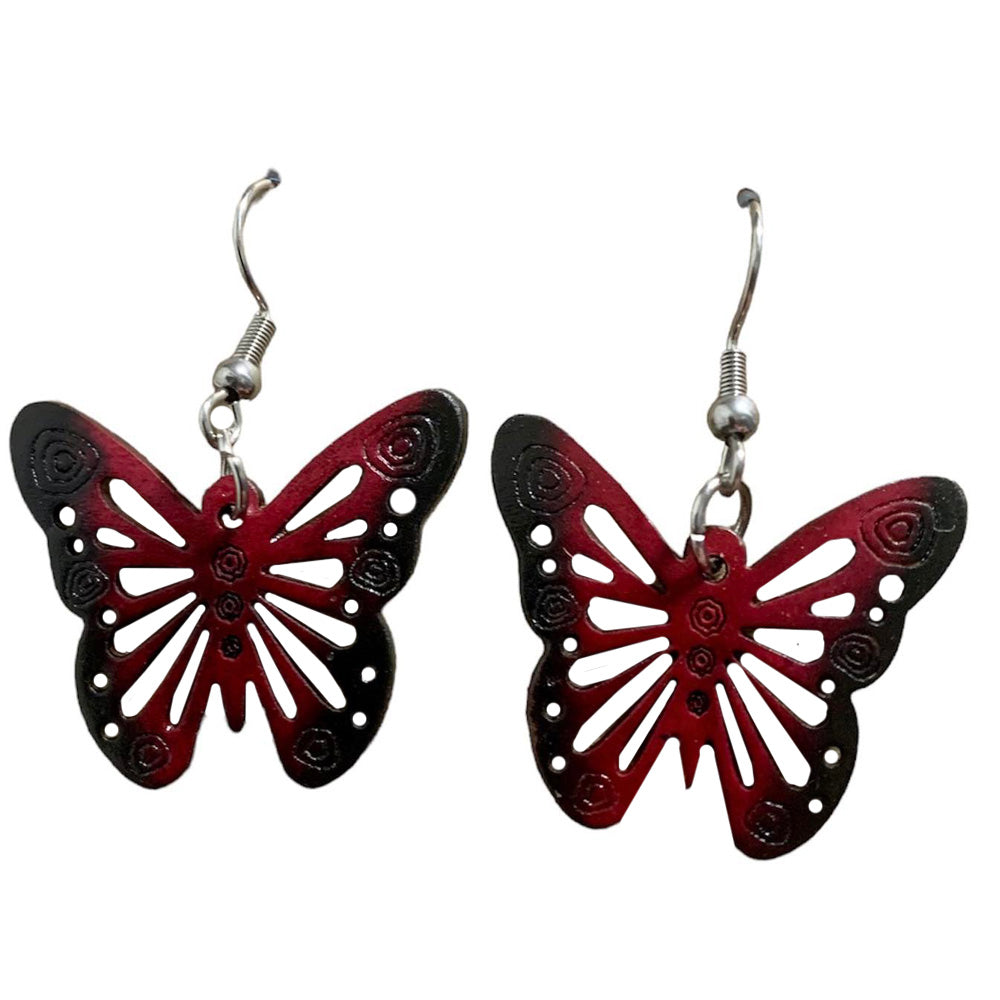 Hand-carved gourd earrings-red butterflies-fair trade-Columbia