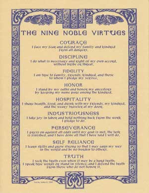 Parchment Poster- The Nine Noble Virtues 8.5" x 11"