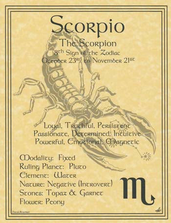 Zodiac Parchment Print- Scorpio - The 8th Sign Of The Zodiac 8 1/2" X 11"