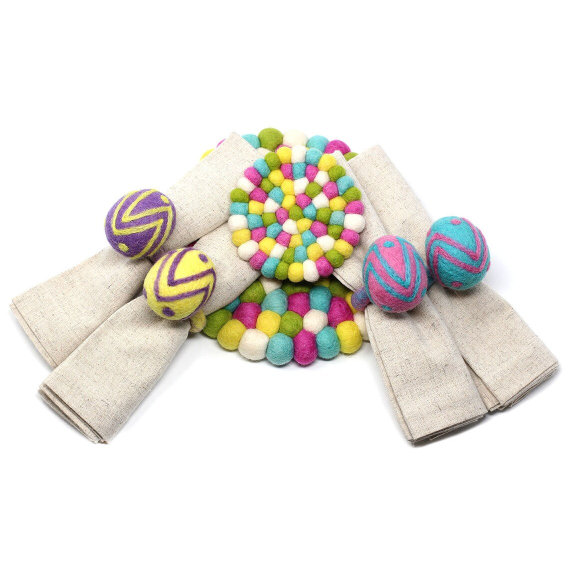 Easter Egg Napkin Rings- Set of Four Colors -Hand-Felted by Global Groove