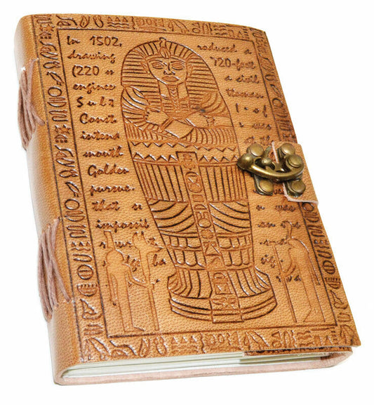 Egyptian Embossed Leather Journal w/ latch- Tree-Free-Recycled Paper-5" x 7"