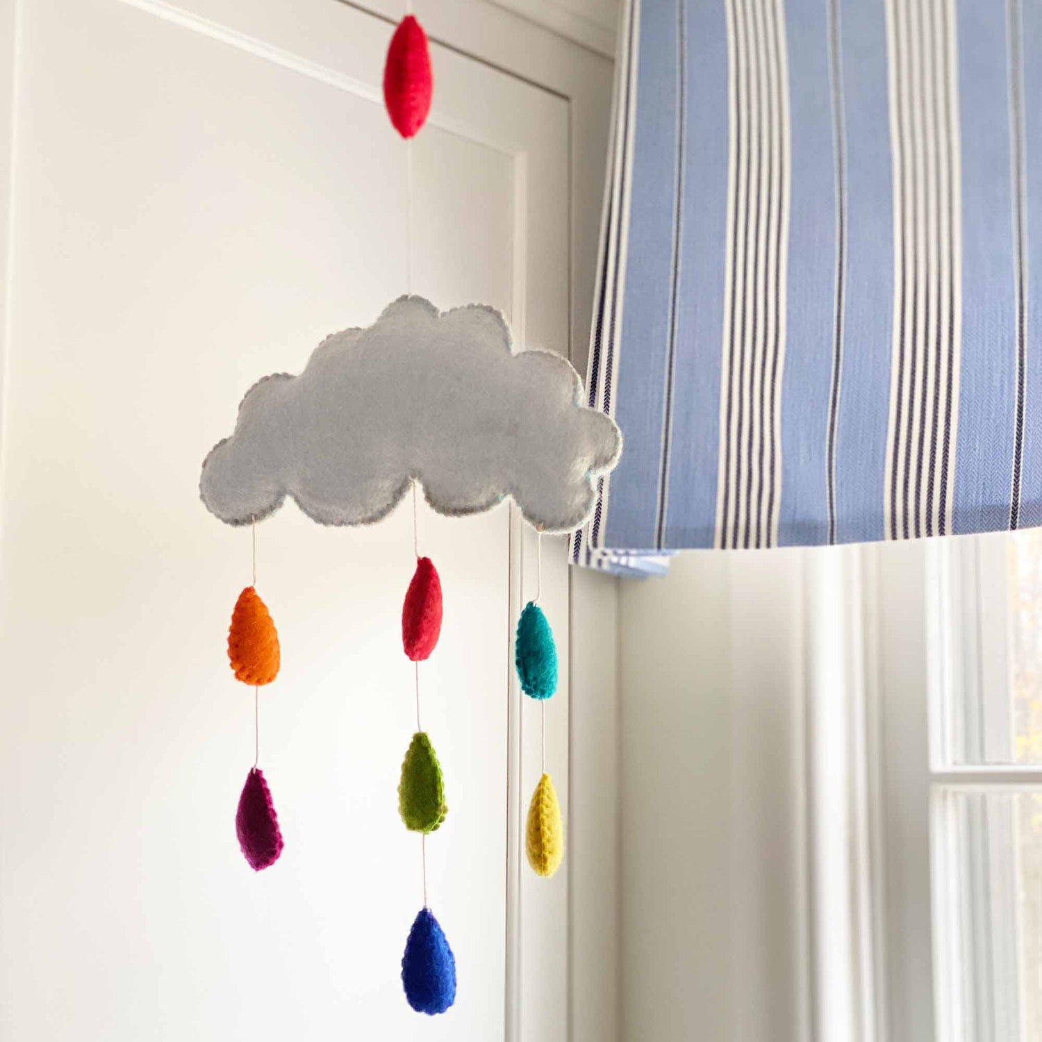 hand-made felt cloud and colorful raindrops hanging mobile for baby's room