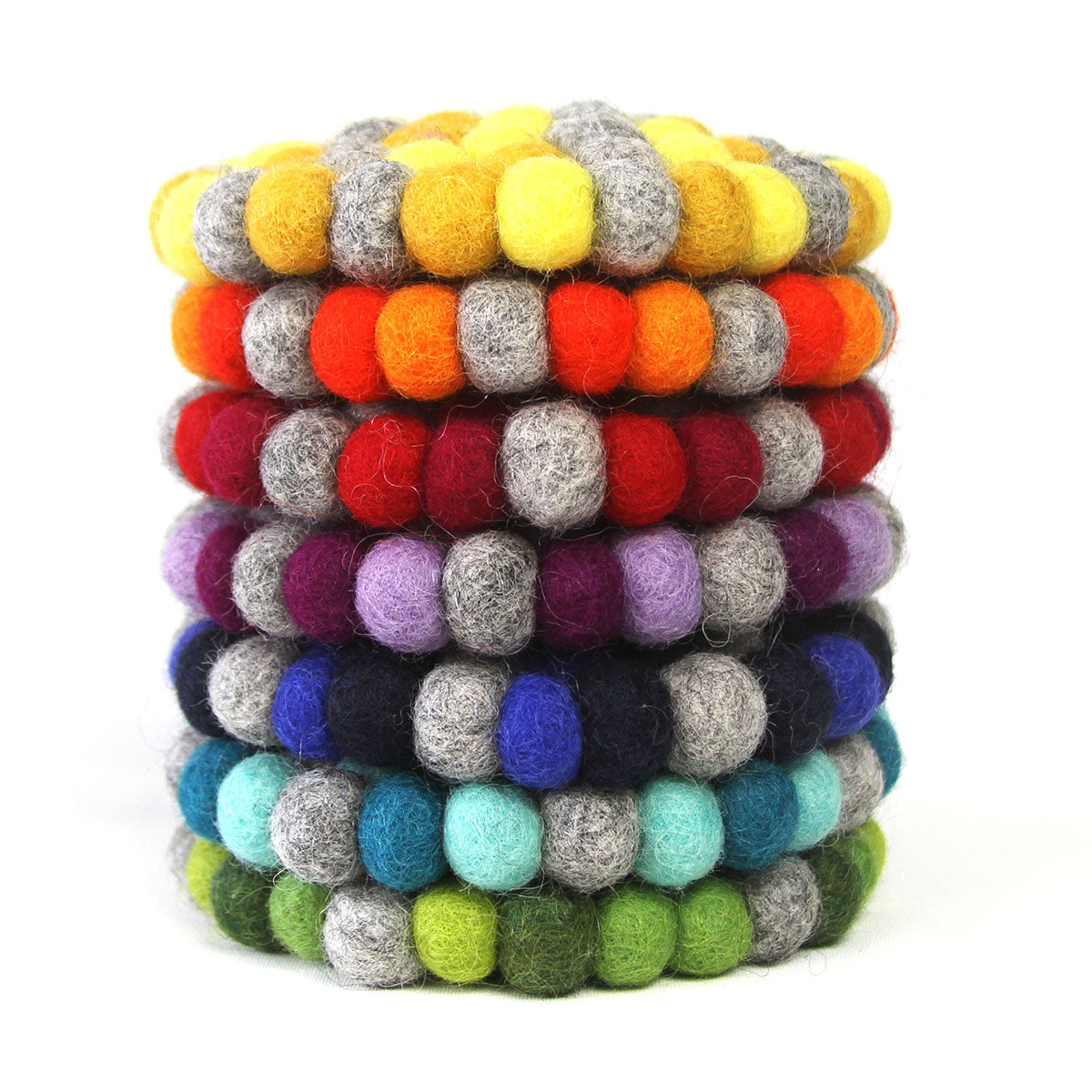 Hand Crafted Felt Ball Trivets from Nepal: Round Chakra, Greens - Global Groove (T)