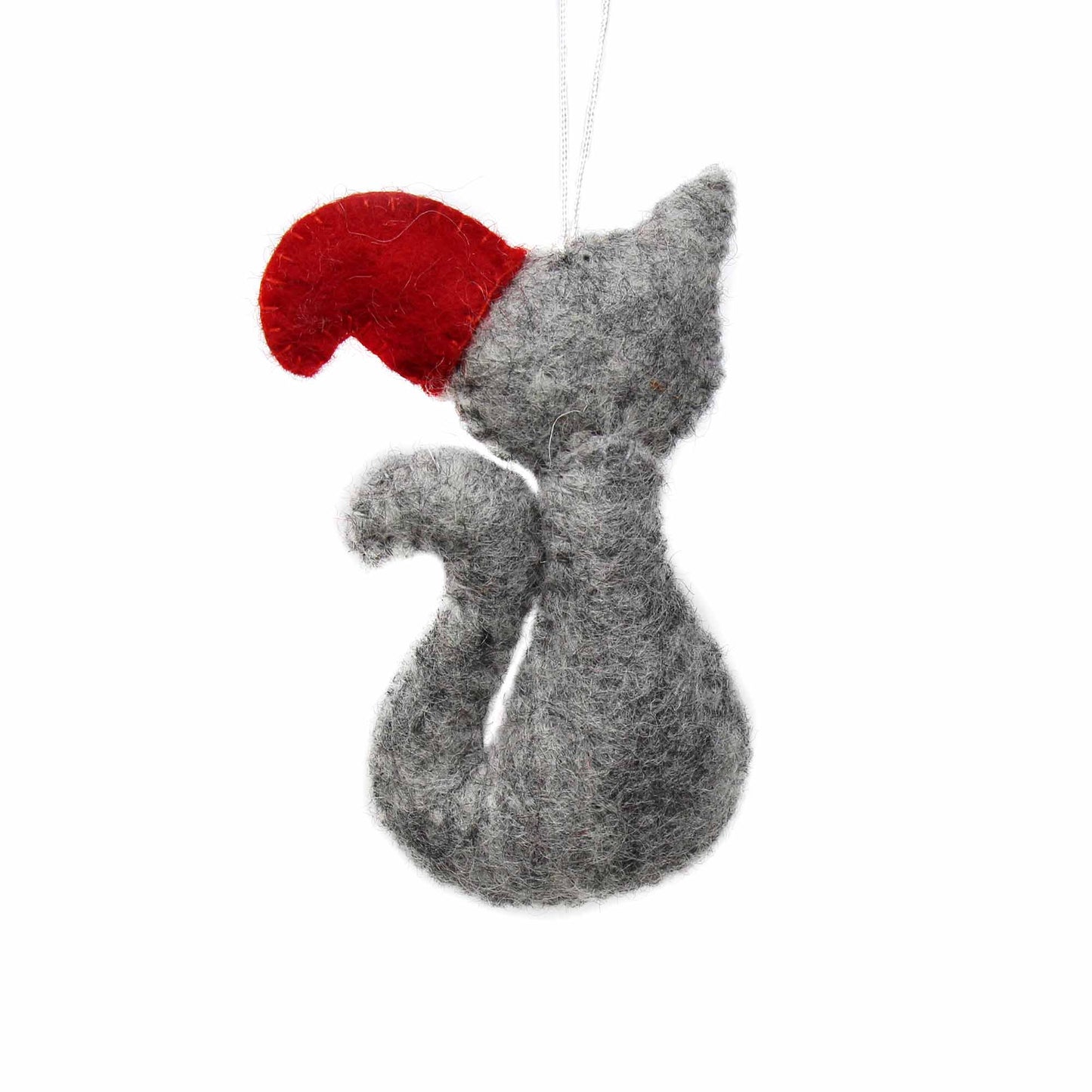 Hand-Felted Christmas Ornament- Cat in a Santa Hat- Fair Trade-Nepal