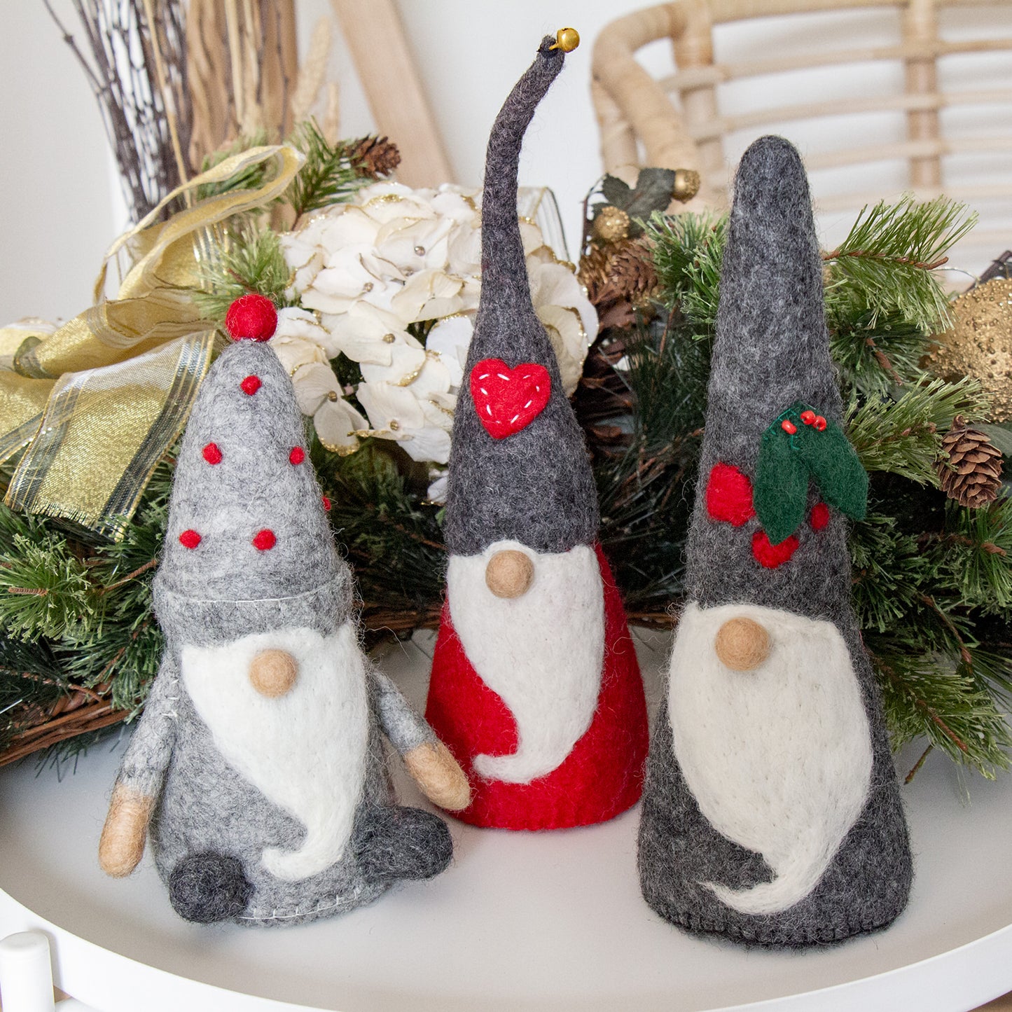 Handcrafted Holiday Felt Winter Gnomes-Set of 3 Shelf Sitters