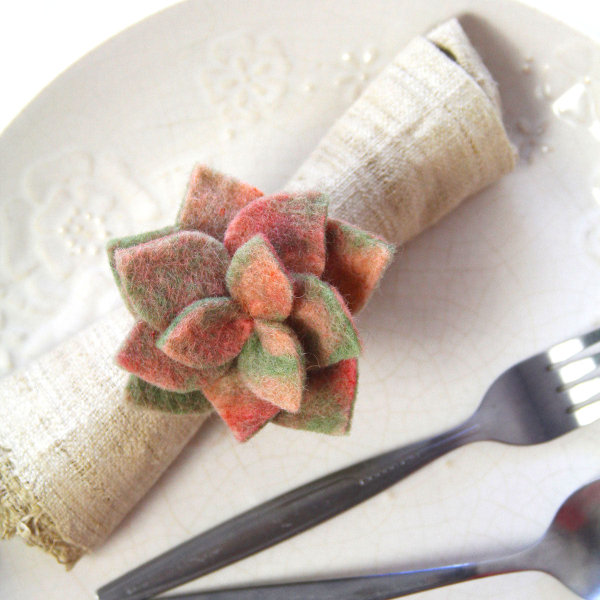 Hand-felted Succulent Napkin Rings, Set of Four Colors -Fair Trade- Global Groove