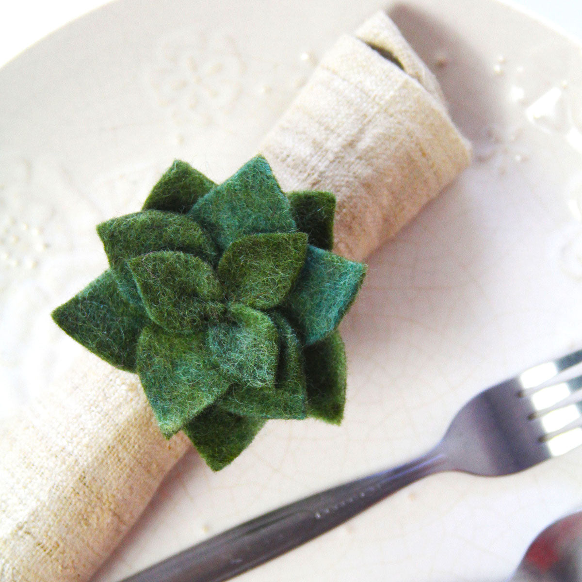 Hand-felted Succulent Napkin Rings, Set of Four Colors -Fair Trade- Global Groove