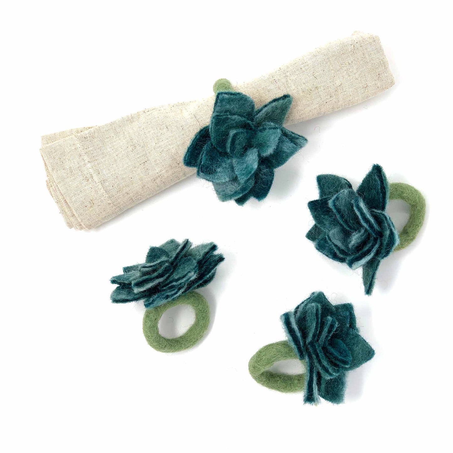 Hand-felted Succulent Napkin Rings, Set of Four Colors -Fair Trade- Global Groove