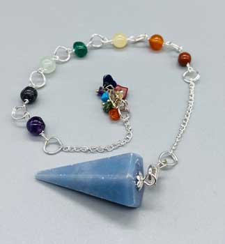 Angelite 7 Chakra- 6 Sided Pendulum