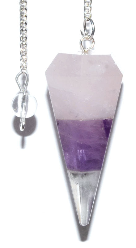 6 Sided Amethyst & Rose Quartz Pendulum