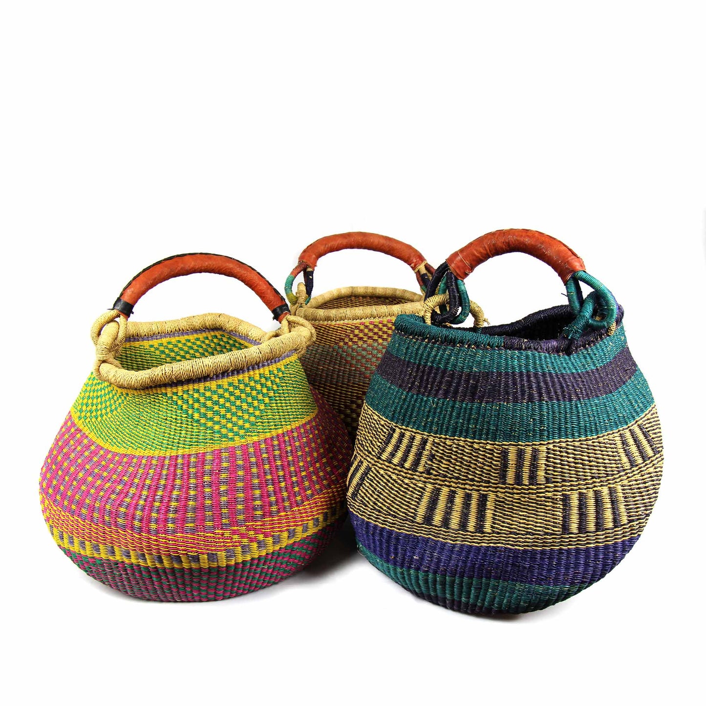 Bolga Pot Design Market Basket- Gambigo Basket- Mixed Colors