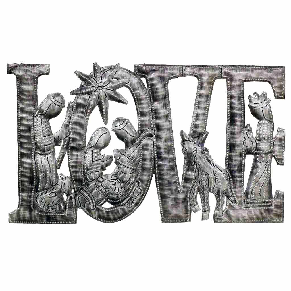 LOVE Metal Art with Nativity Scene (9" x 14") - Croix des Bouquets