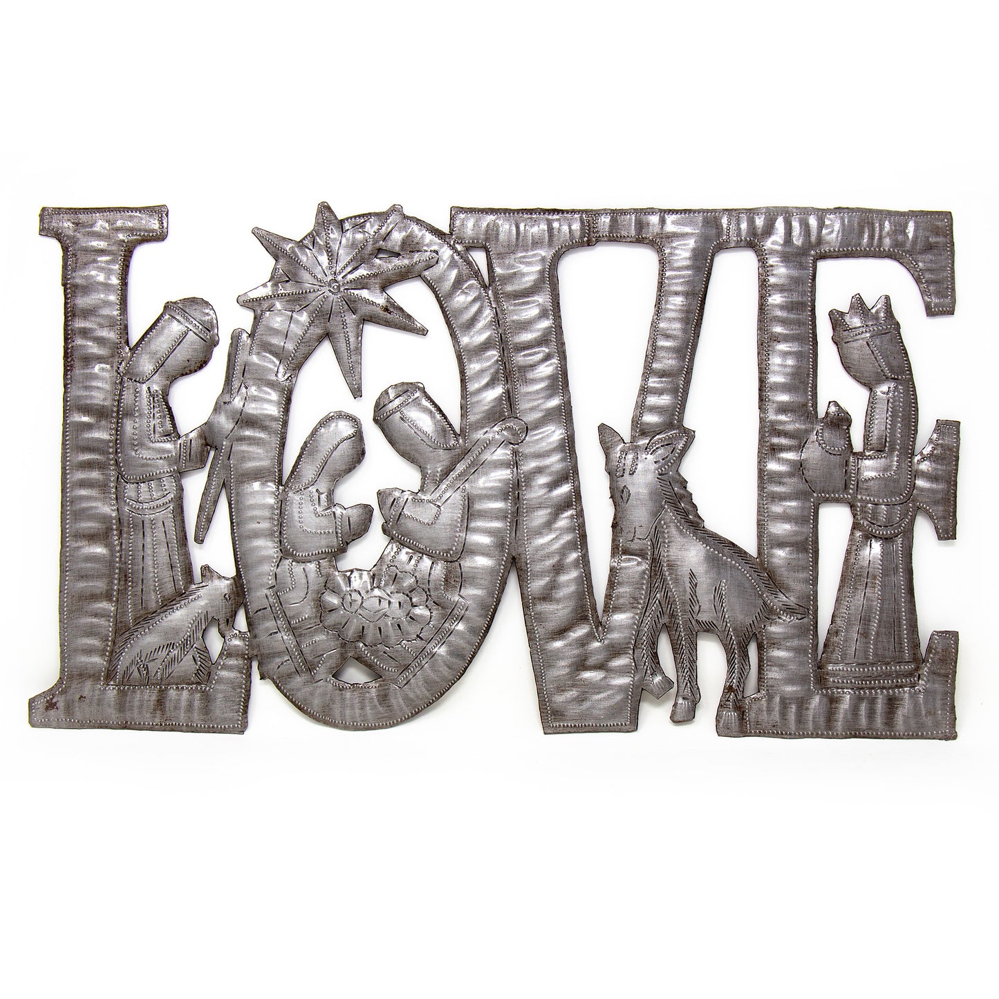 LOVE Metal Art with Nativity Scene (9" x 14") - Croix des Bouquets