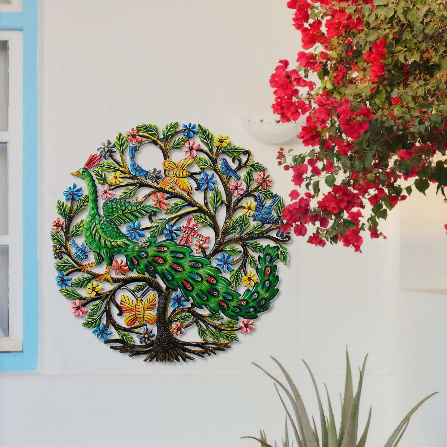 Peacock in Tree Metal Drum Wall Art- Haiti