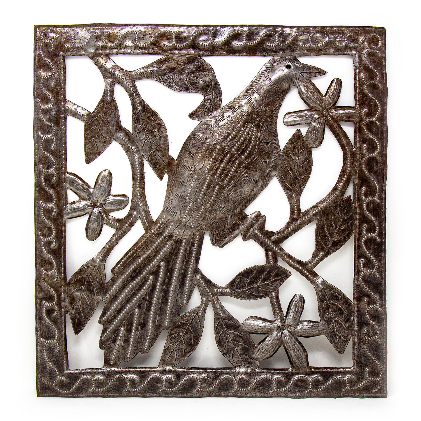 Single Bird Metal Wall Art - 11 by 12 Inches - Croix des Bouquets