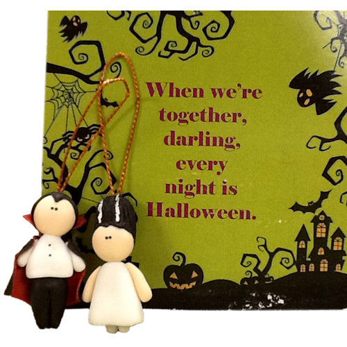 Mini Halloween Ornaments-Vampire Couple-2pc Set- Handmade-Fair Trade