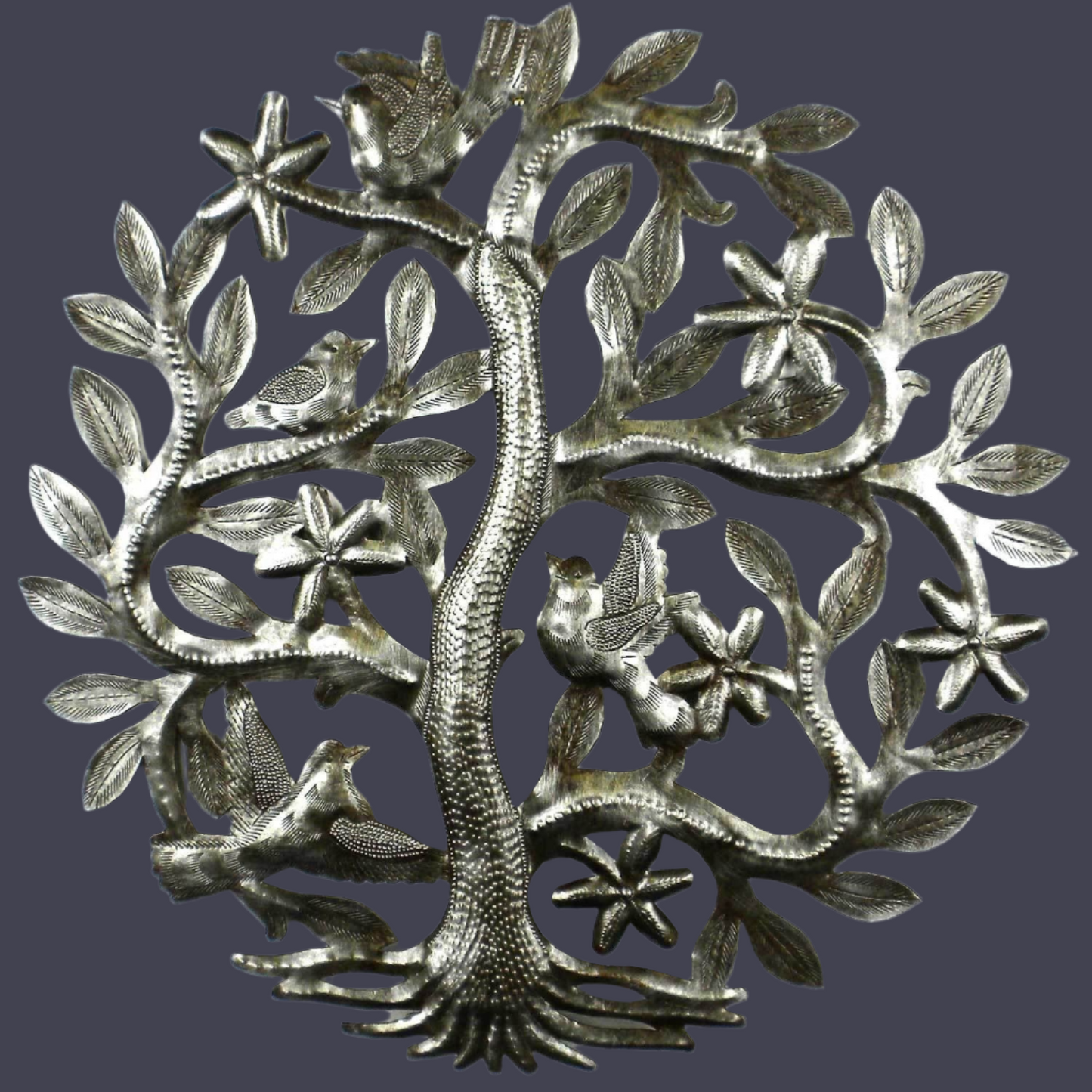 Tree of Life with Birds Recycled Metal Wall Art -14"- Croix des Bouquets-Haiti