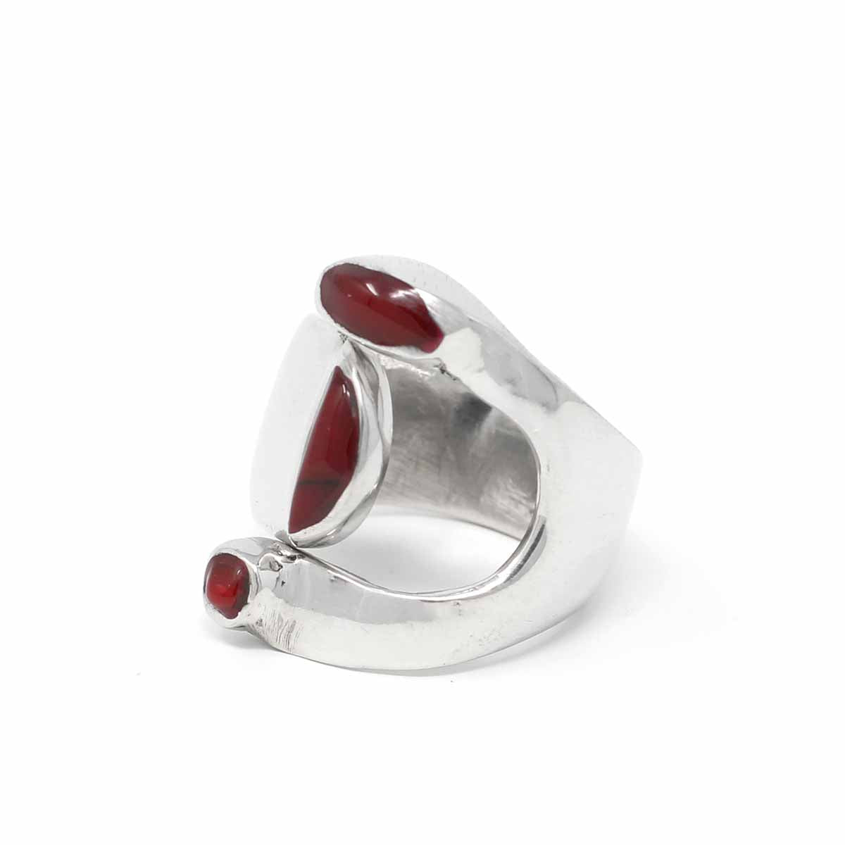 Wide Red Jasper and Alpaca Silver Ring - Size 8