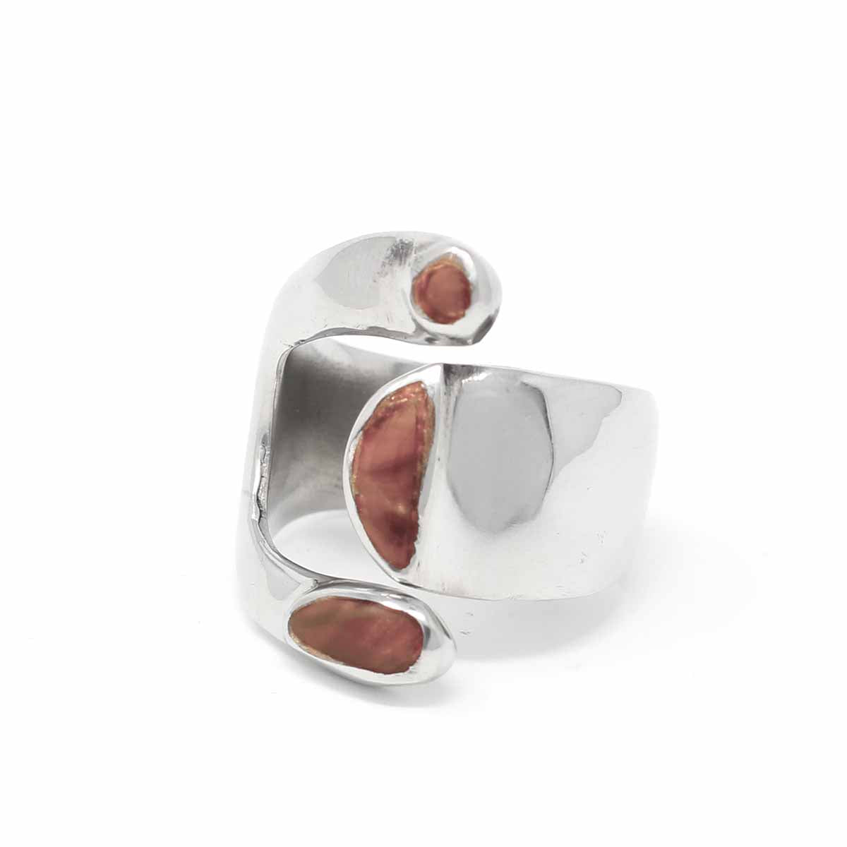 Wide Red Jasper and Alpaca Silver Ring - Size 8