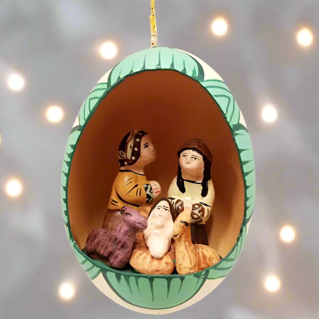 Upcycled Eggshell Ceramic Nativity Ornament- Handmade-Hand-Painted-Fair Trade-Peru