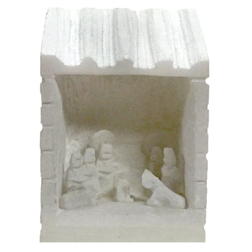 hand-carved Nativity Hut Manger made from Huamanga stone by artisans in Peru and fair trade imported; lowcountryfairtrade.com