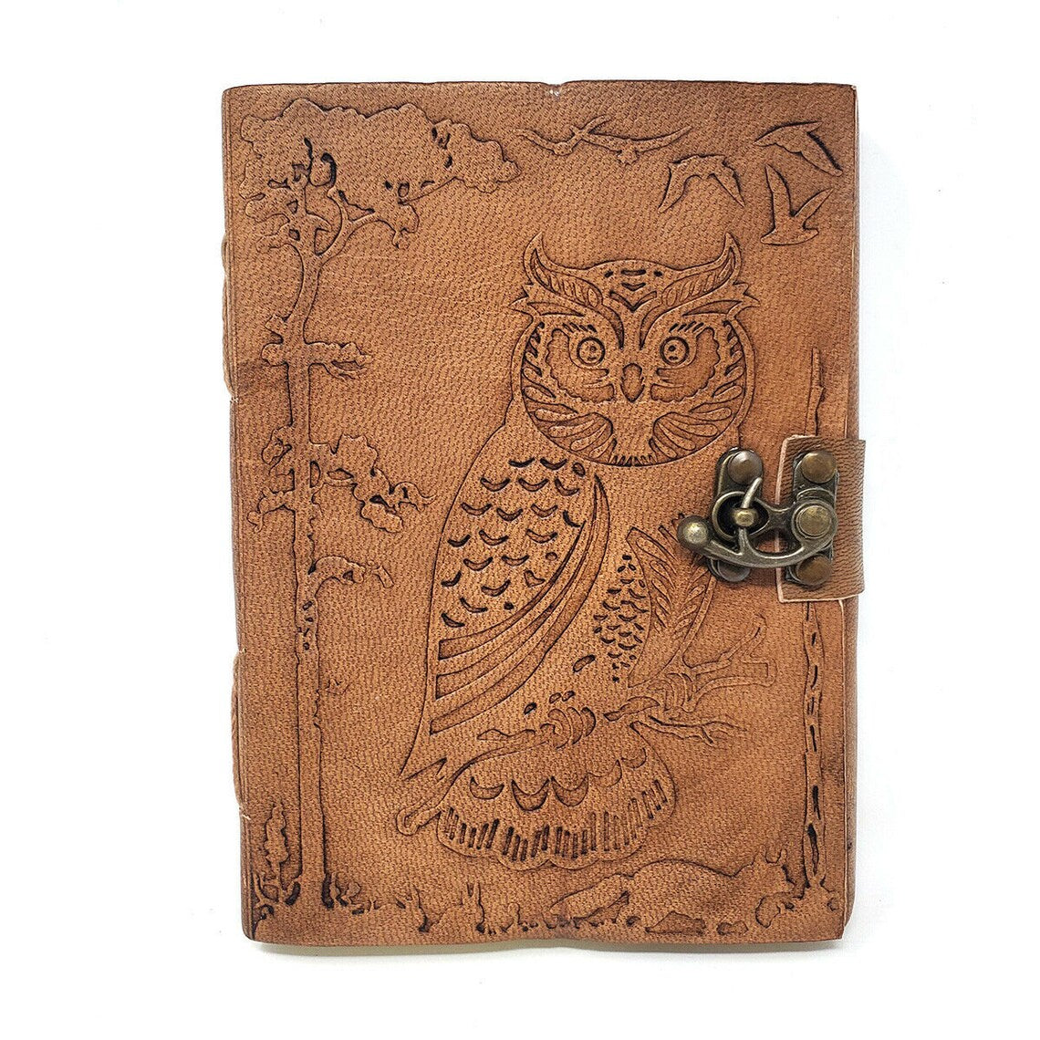 Owl in Jungle Leather Journal w/ Latch 5" x 7"