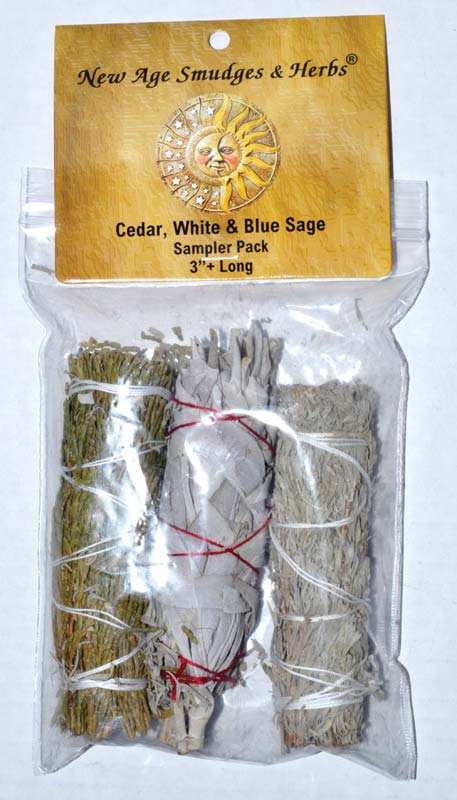 Cedar, White & Blue Sage Smudge Stick 3 Pack- 4" Smudge Sticks