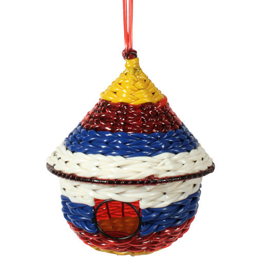 birdhouse handcrafted out of recycled metal wire and plastics. Fair Trade from India.