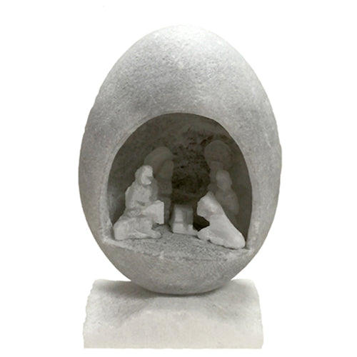 hand-carved Huamanga stone from Peru made into a miniature dome shaped or egg shaped nativity.