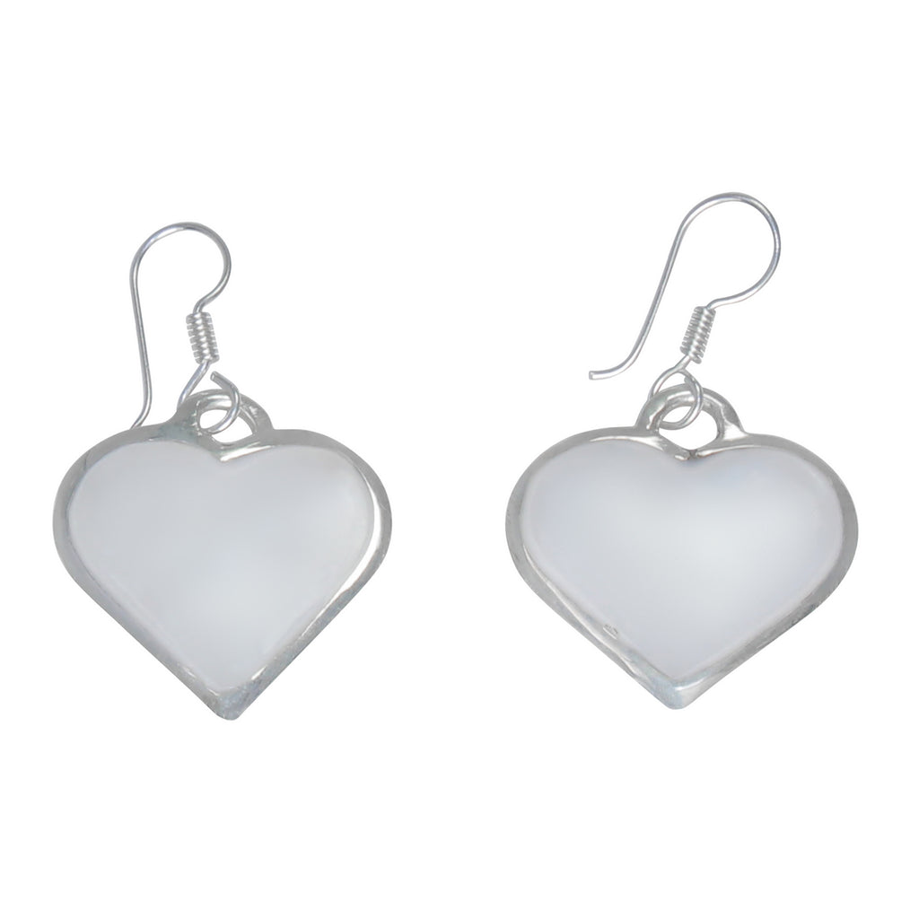 Hand-Crafted Mother of Pearl-Alpaca Silver Heart Dangle Earrings-Fair Trade-Mexico