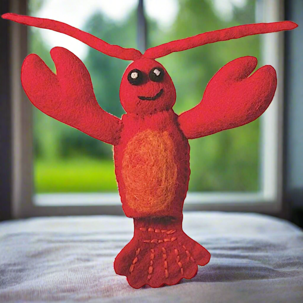 Lobster Finger Puppet  by Wild Woolies-Red- Fair Trade- Nepal