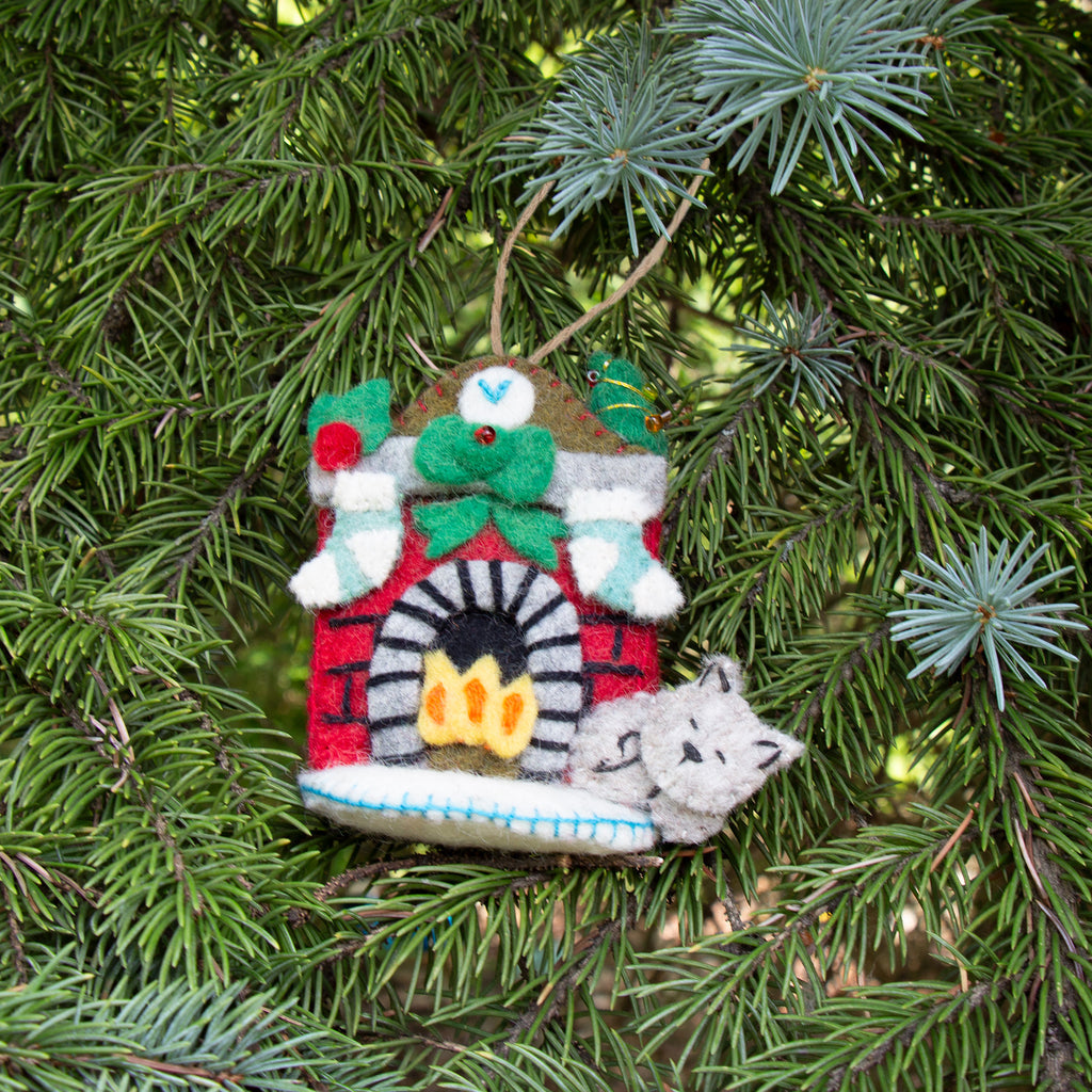 The Night Before Christmas- Handmade Felt Cat Ornament - Fair Trade- Nepal