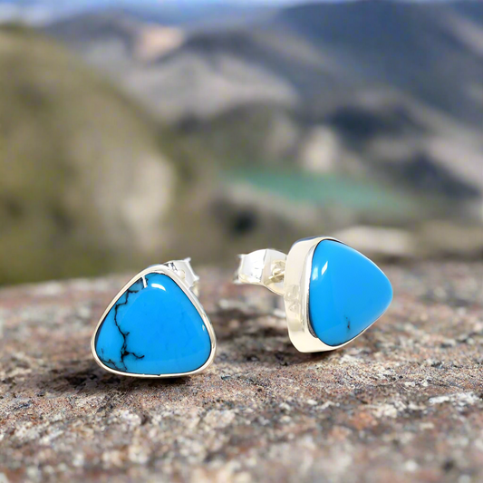 Sterling Silver and Triangle Earrings with Turquoise