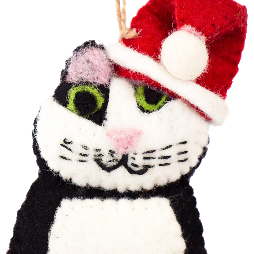 Kitty Collection - Cats Wearing a Santa Hat - Felt Ornaments -Fair Trade-Nepal