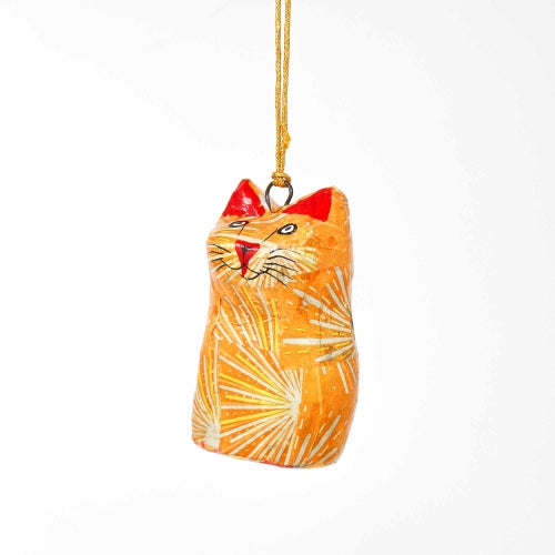 Hand-Painted Paper Mache Ornaments-Orange Cat Figurines- 3PK-Fair Trade