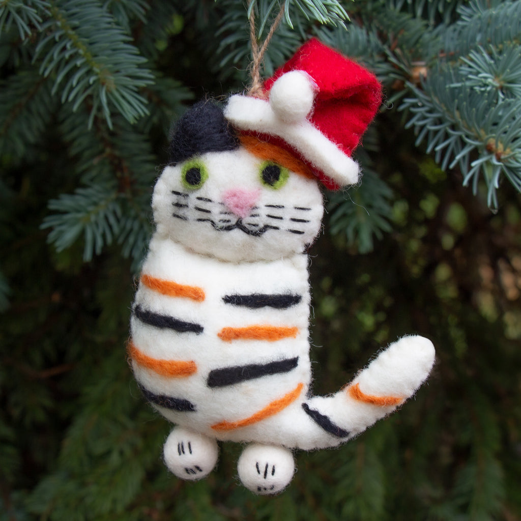 Kitty Collection - Cats Wearing a Santa Hat - Felt Ornaments -Fair Trade-Nepal