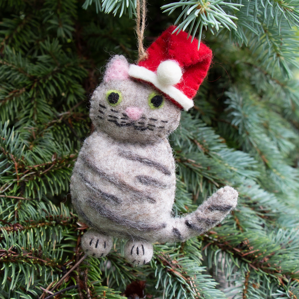 Kitty Collection - Cats Wearing a Santa Hat - Felt Ornaments -Fair Trade-Nepal