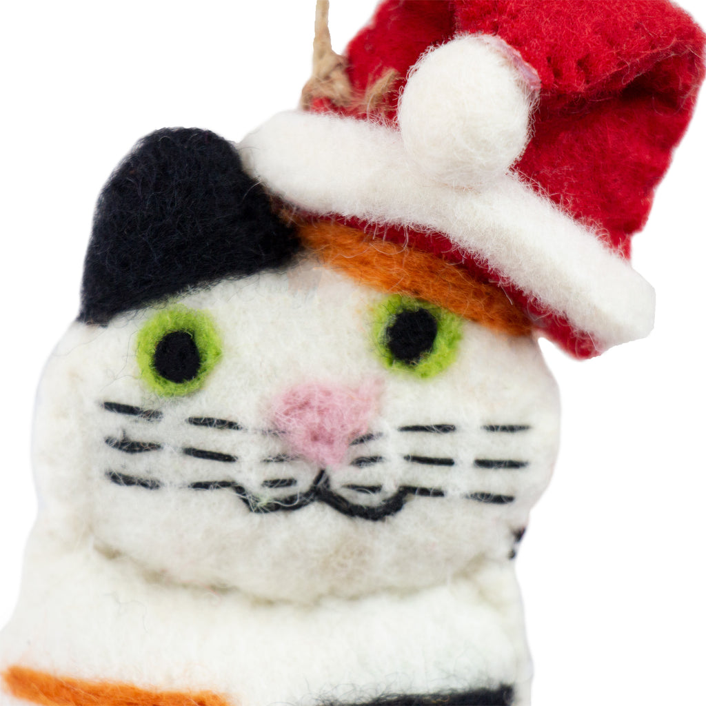 Kitty Collection - Cats Wearing a Santa Hat - Felt Ornaments -Fair Trade-Nepal