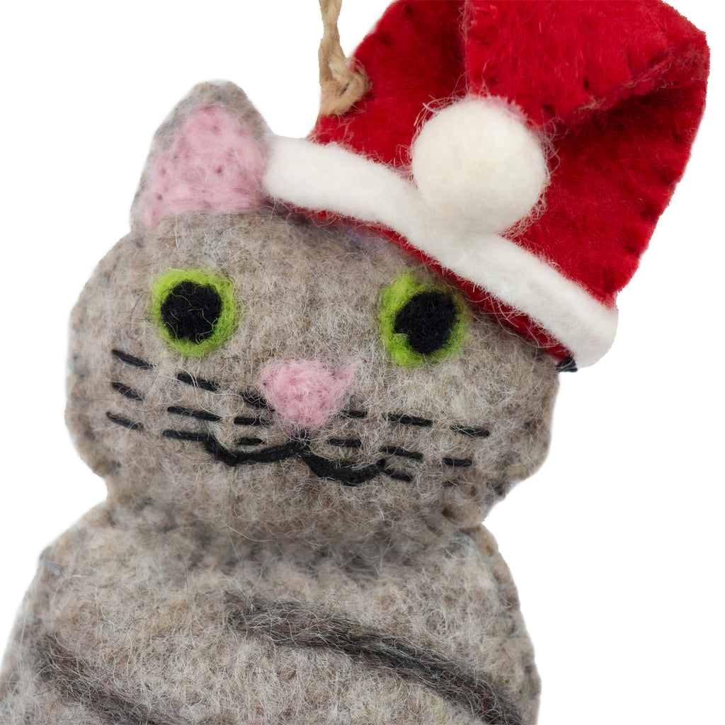 Kitty Collection - Cats Wearing a Santa Hat - Felt Ornaments -Fair Trade-Nepal