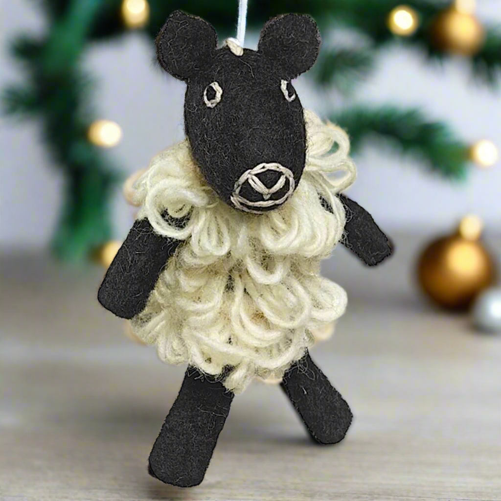 Hand-felted Finger Puppet - Sheep-Black/White- by Wild Woolies-Fair Trade-Nepal