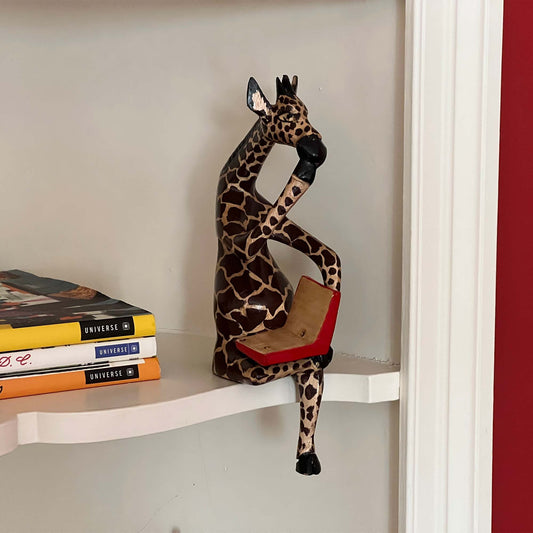 Shelf Sitter-Thinking Giraffe-Hand-Carved Jacaranda Wood Sculpture-Kenya