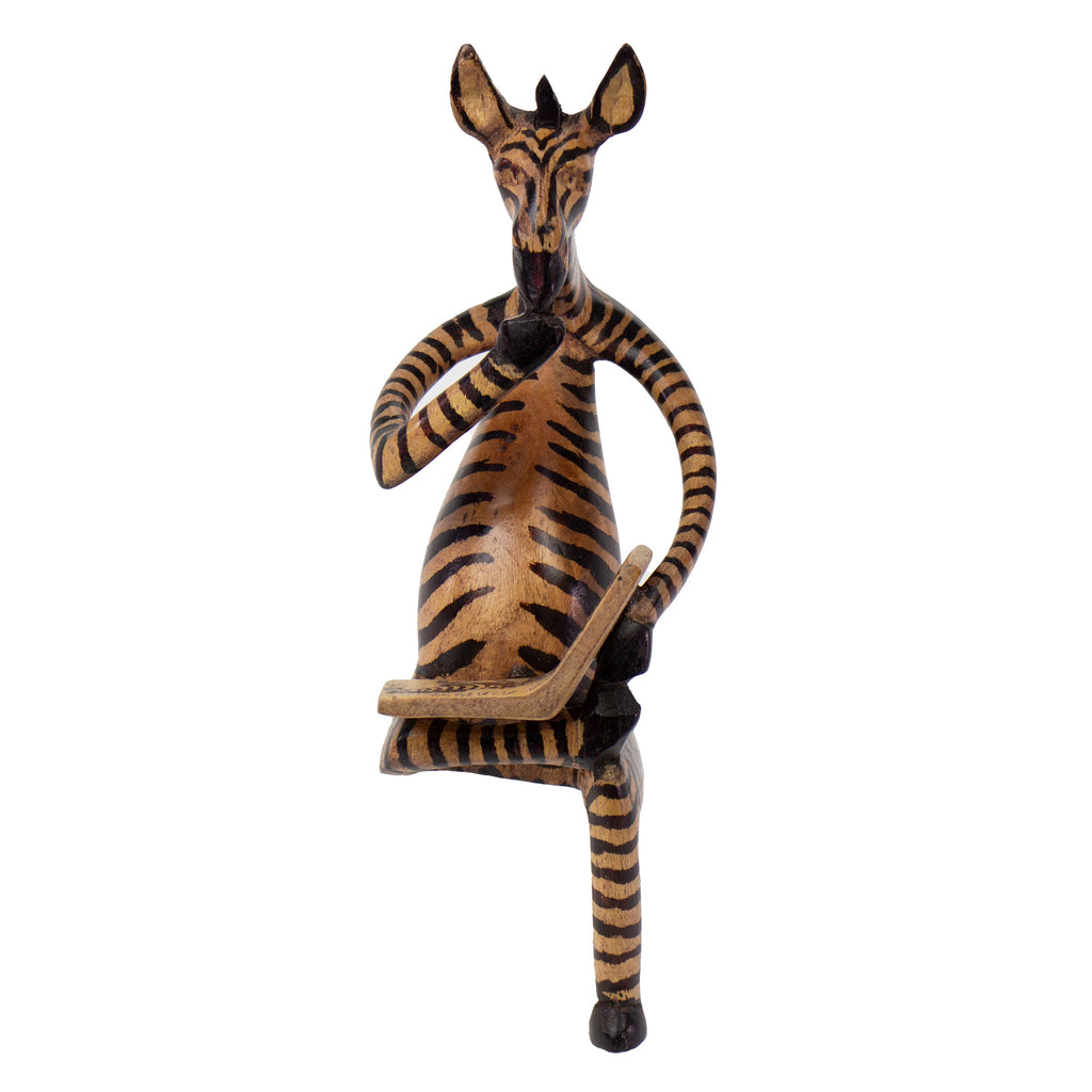 Shelf Sitter-Thinking Zebra-Hand-Carved Jacaranda Wood Sculpture - Kenya