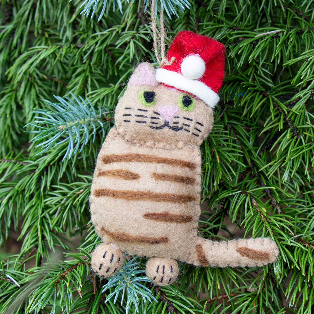 Kitty Collection - Cats Wearing a Santa Hat - Felt Ornaments -Fair Trade-Nepal