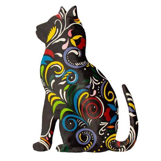 Hand-Painted Haitian Steel Drum Wall Art-Thoughtful Kitty-14.5"