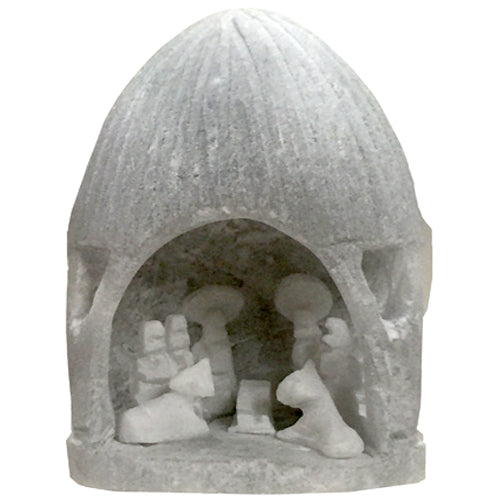 hand carved Huamanga stone domed nativity scene made of Peruvian alabaster by artisans in Peru. Fair Trade product.