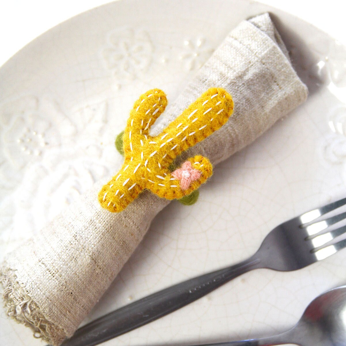 Hand-felted Cactus Napkin Rings -Set of Four Colors - Global Groove