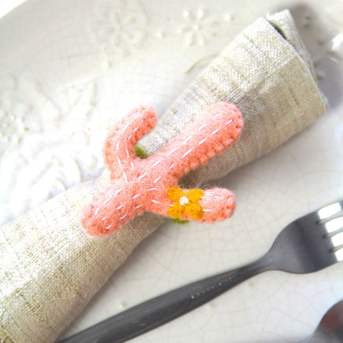 Hand-felted Cactus Napkin Rings -Set of Four Colors - Global Groove