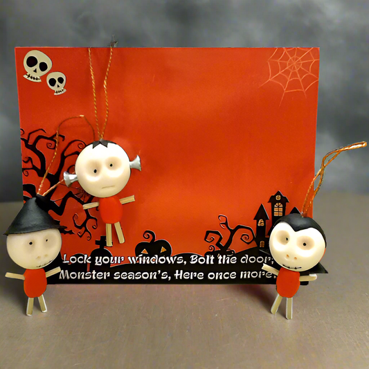 Mini Halloween Ornaments-Zombie Triplets- Handmade-Fair Trade