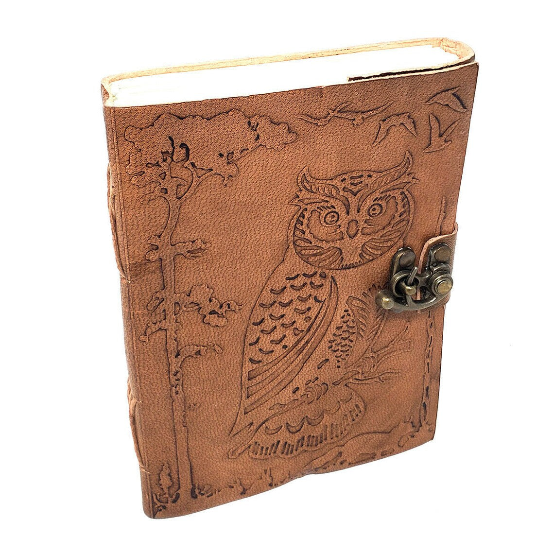 Owl in Jungle Leather Journal w/ Latch 5" x 7"