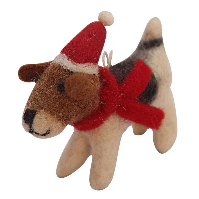 Felt Beagle Ornament with Santa Hat - Fair Trade- Nepal